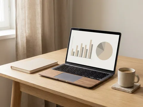 Bokföringsdata kopplad till AI – laptop med ekonomiska diagram